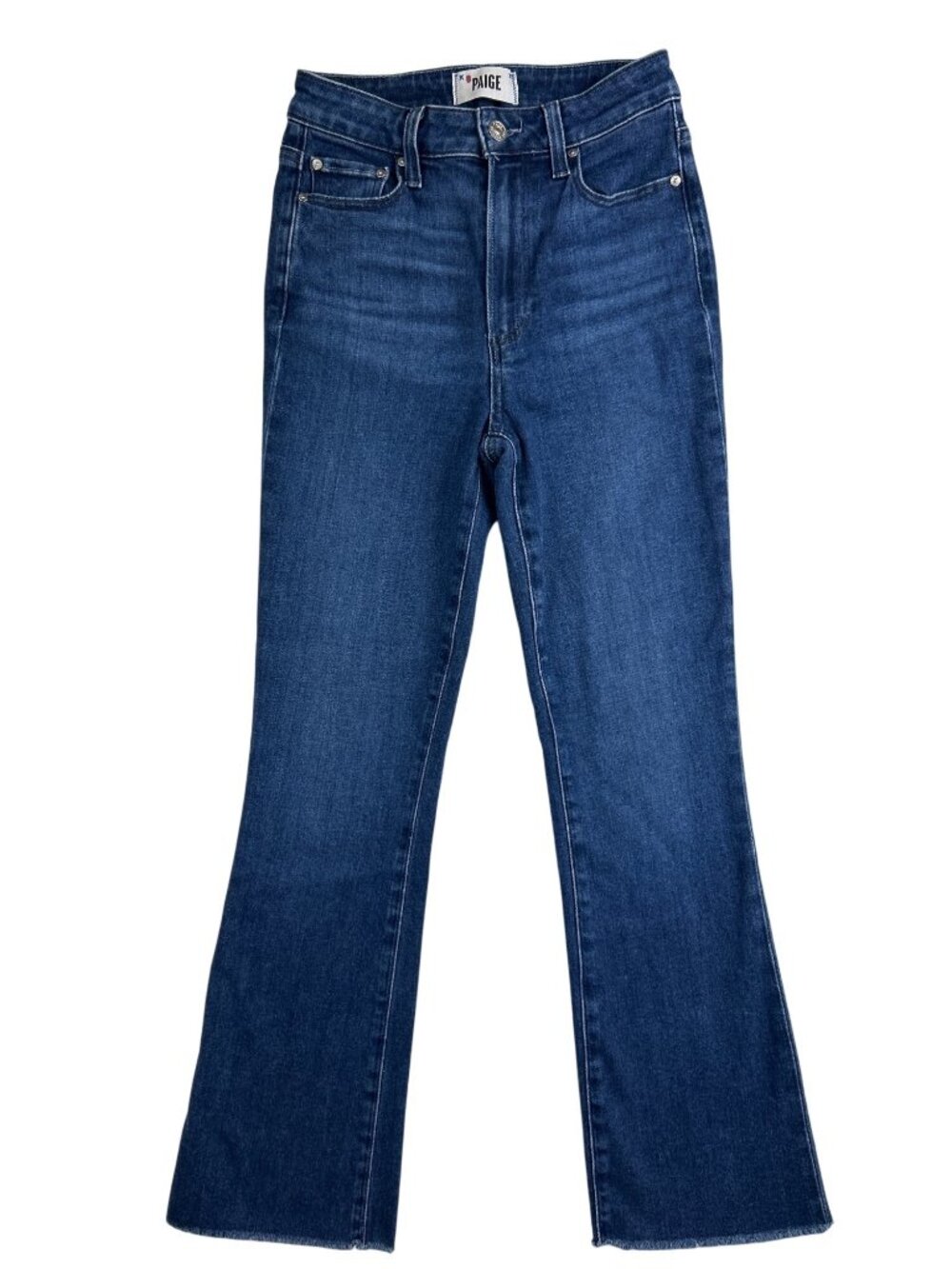 PAIGE Women's 25 Claudine High-Rise Ankle Flare Jeans Frayed Hem Medium Wash